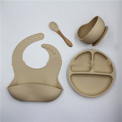 Bib Dinner Plate Spoon Bowl 4 Piece Set Silicone Baby Bowl Bib Plate Set