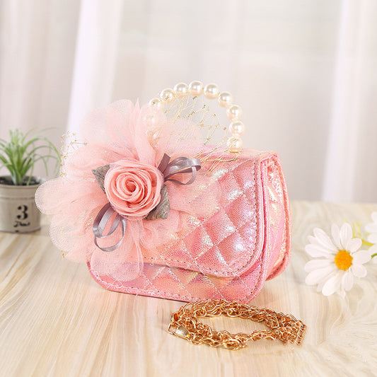 Flower Knitted Pearl Portable Diagonal Bag