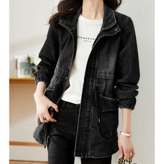 Denim Women's Coat Hooded Casual Top Mid-length