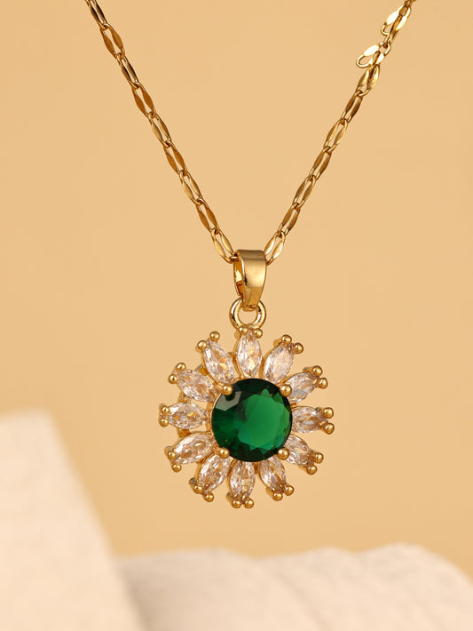 Emerald Sunflower Necklace, Women's Light Luxury Style, High Grade, Collar Chain, Fashion Neckchain