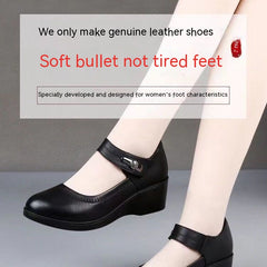 High Quality Soft Bottom Leather Shoes Non-slip Wedge Middle-aged And Elderly Pumps