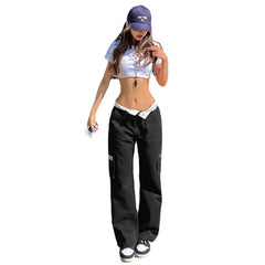 Fashion High Waist Multi-pocket Straight Wide Leg Casual Pants