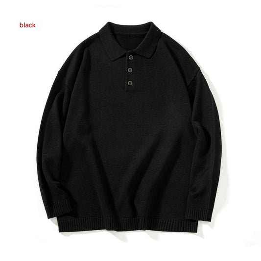 Japanese-style Retro Basic Polo Collar Sweater Loose All-matching