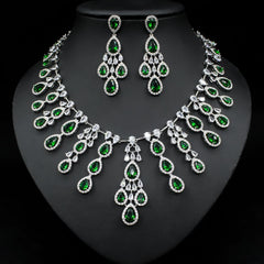 Women's Fashion Atmospheric Water Drop Color Zircon Necklace Earrings Set