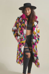 Women's Rainbow Fur Collar Imitation Fur Mid-length Coat