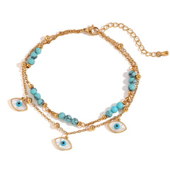 White Shell Eyes Turquoise Double-circle Anklet