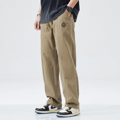 Pure Cotton Casual Pants Men's Autumn And Winter Fleece-lined Thickened Straight Trousers