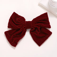 Red Flannel Big Bow Spring Clip Barrettes