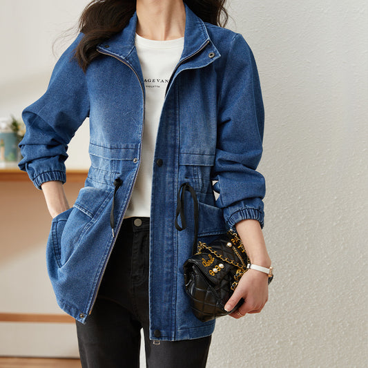 Denim Women's Coat Hooded Casual Top Mid-length