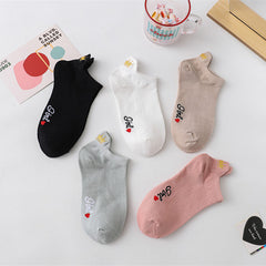 Women's Heel Crown Embroidered Combed Cotton Low Top Low Cut Socks Boat Socks