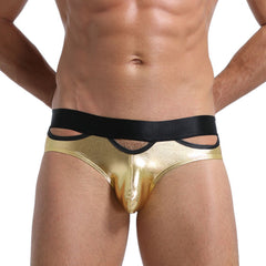 Bronzing Patent Leather Glossy Hollow Stage Performance Briefs