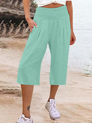 Women's Cotton And Linen Cropped Thin Casual Wide-leg Pants