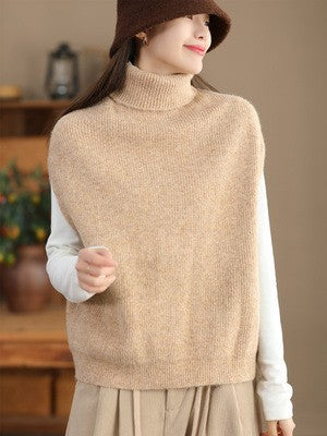 Women's Fashion Pullover Sleeveless Turtleneck Knitting Sweater