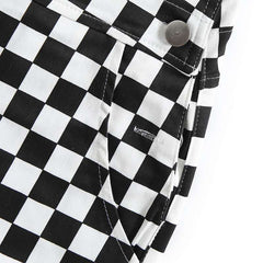 Black-white Checkerboard Plaid Loose Suspender Long Pants