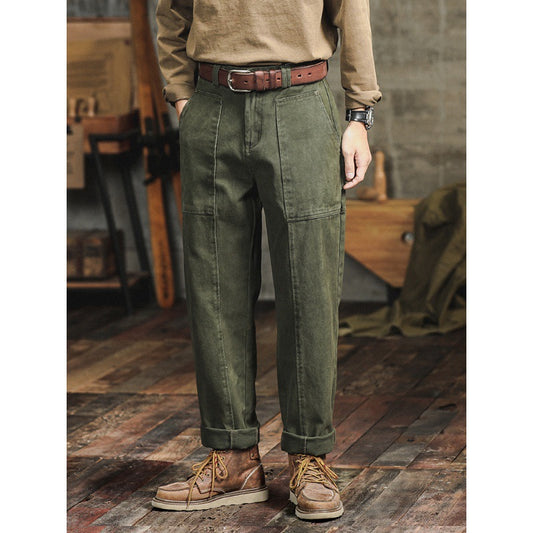 Retro Army Green Casual Pants Men's Loose Straight Cargo Pants