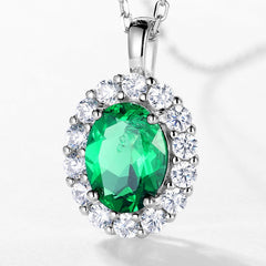 S925 Silver Emerald Pendant Retro European American Style Pendant Necklace