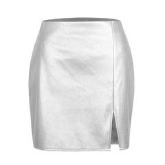 PU Split Leather Skirt Women's High Waist Zipper