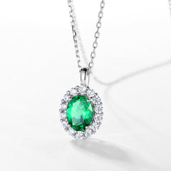 S925 Silver Emerald Pendant Retro European American Style Pendant Necklace