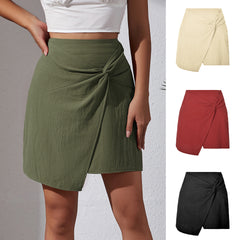 Women's High Waist Cotton And Linen Twisted Skirt