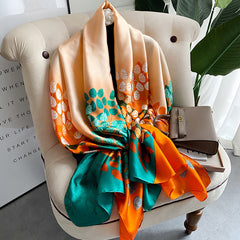 Silk Scarf Bright Butterfly Printed Silk Scarf Women's Thin Long Shawl