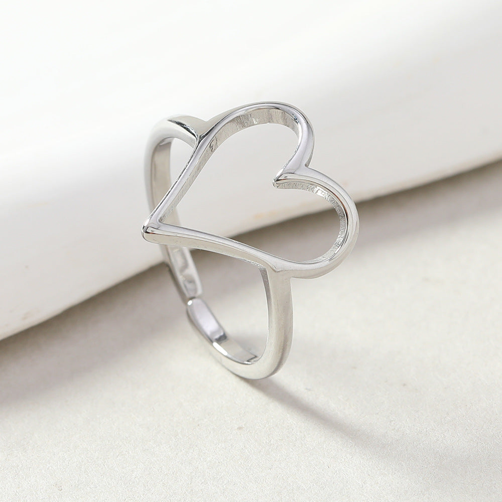 Fashion Stainless Steel Cutting Heart-shaped Open Ring