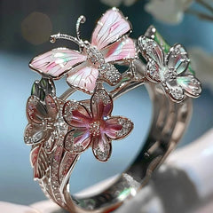 Exquisite Shining Diamond Drop Oil Butterfly Flower Women's Ring