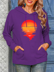 Sun Pattern Printing Hoodie With Drawstrings Sweaters Women's Clothing