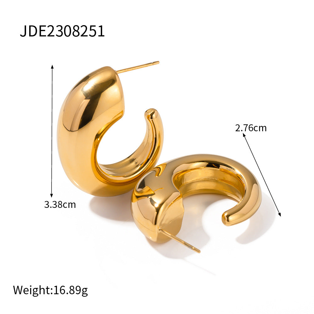 18K Gold C-shaped Geometric Minimalist Titanium Steel Earrings