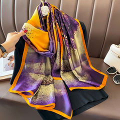 Silk Scarf Bright Butterfly Printed Silk Scarf Women's Thin Long Shawl