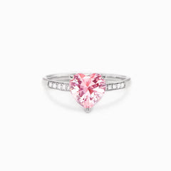 S925 Loving Heart In Sterling Silver Ring Female Peach Heart