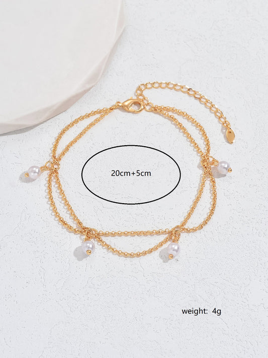 Hexagonal Star With Pearl Anklet Elegant High-grade Design Light Luxury