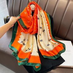 Silk Scarf Bright Butterfly Printed Silk Scarf Women's Thin Long Shawl