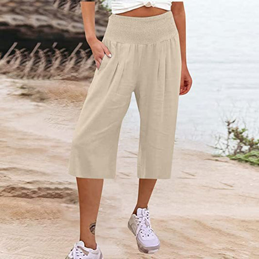 Women's Cotton And Linen Cropped Thin Casual Wide-leg Pants