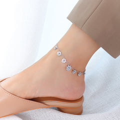 Titanium Steel Plated 18k Simple Flower Anklet