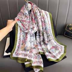 Silk Scarf Bright Butterfly Printed Silk Scarf Women's Thin Long Shawl