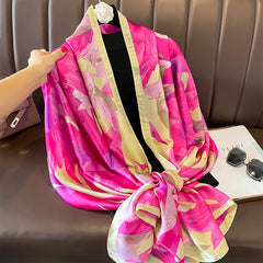 Silk Scarf Bright Butterfly Printed Silk Scarf Women's Thin Long Shawl