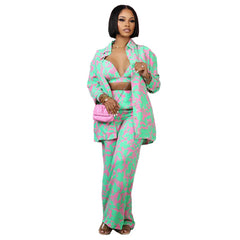 Women's Printed Trousers Three-piece Set Suit