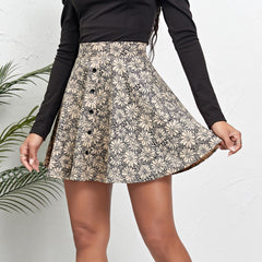 Women's Leopard Print Corduroy Umbrella Skirt High Waist