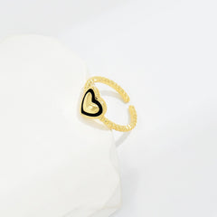 Fashion Black Heart-shaped Open Ring Women