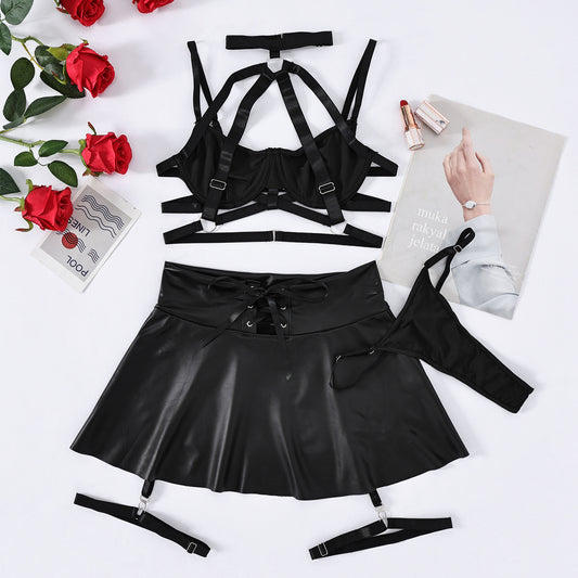 Lace Neck Strap Strapping Bra Set