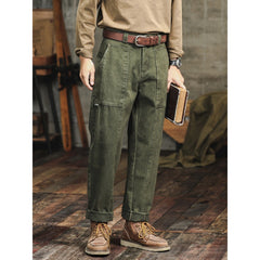 Retro Army Green Casual Pants Men's Loose Straight Cargo Pants