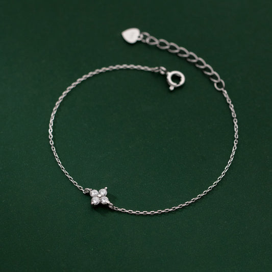 S925 Sterling Silver Diamond Four-leaf Clover Bracelet