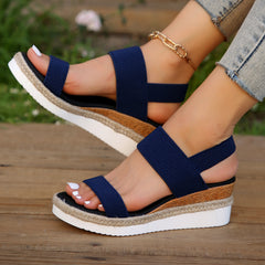 Peep Toe Plus Size Buckle Wedge Platform