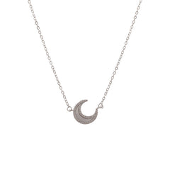 Fashion And Fully-jewelled Crescent Titanium Steel Necklace Female Niche