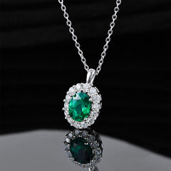 S925 Silver Emerald Pendant Retro European American Style Pendant Necklace