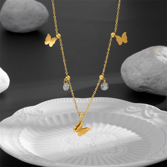 Titanium Steel No Fading Plated 18K Golden Butterfly Anklet