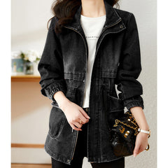 Denim Women's Coat Hooded Casual Top Mid-length