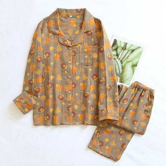 Woven Jacquard Lapel Pajamas Suit Loose