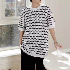 Men's Short-sleeved T-shirt Hollow Sweater Jacquard Top