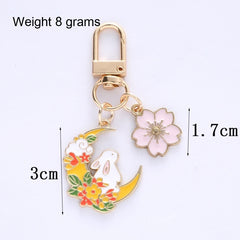 Cherry Blossom Cute Moon Rabbit Keychain Pendant